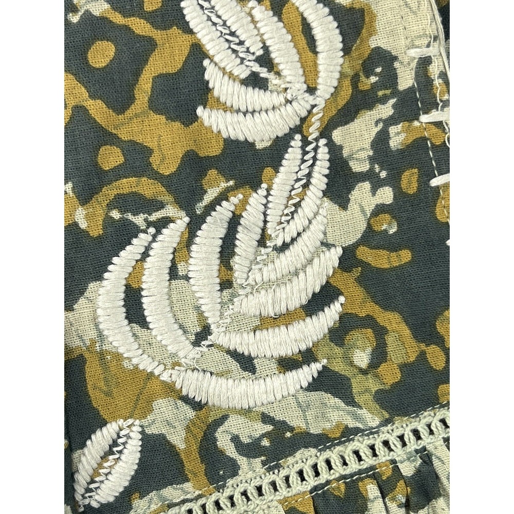 Sigrid Olsen Top Women's Sz M Green/Beige Print Hi Low Hem Embroidered - Picture 6 of 9